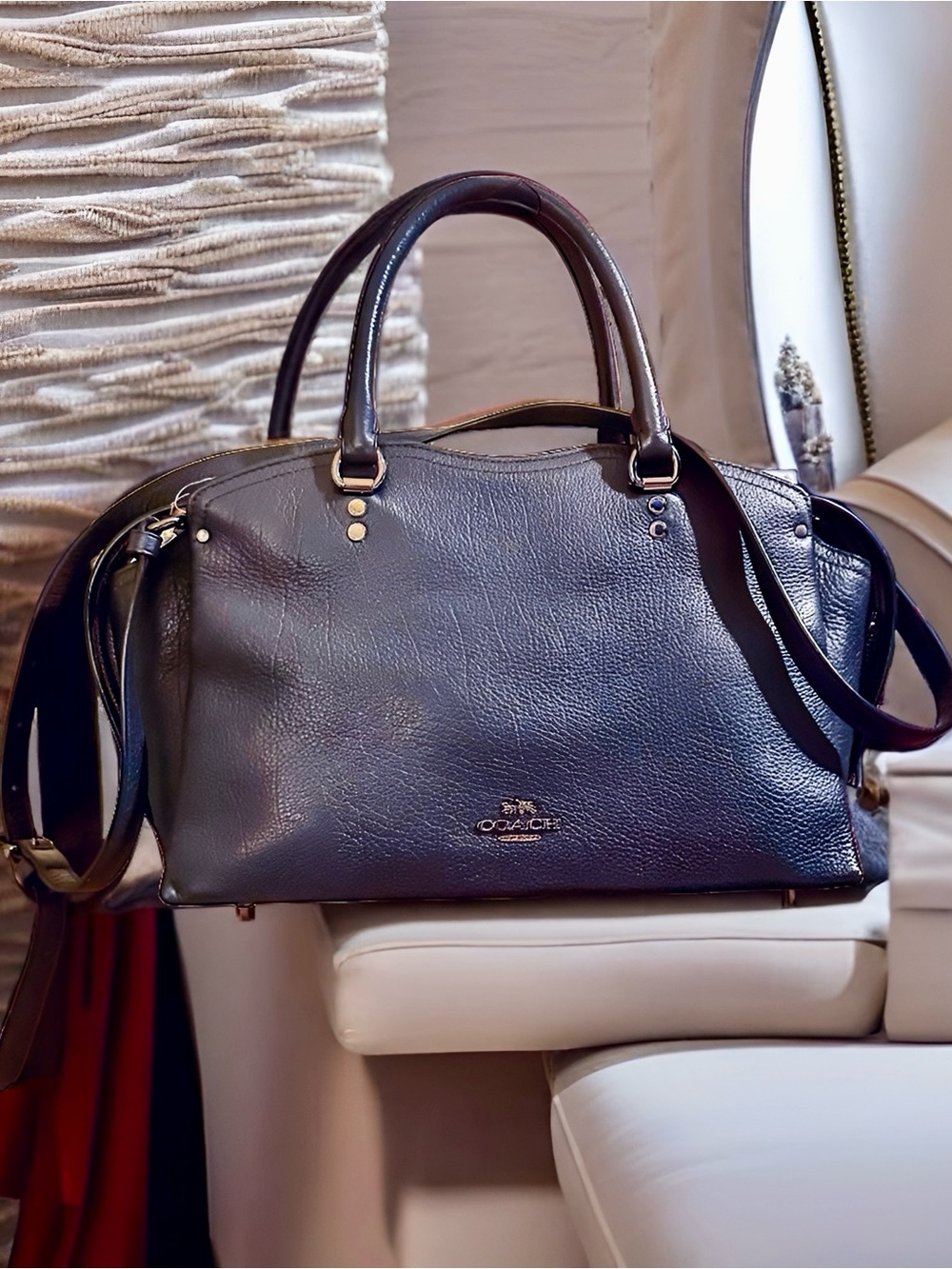 COACH Drew Satchel Navy Snakeskin Detail Top Handle Bag Crossbody